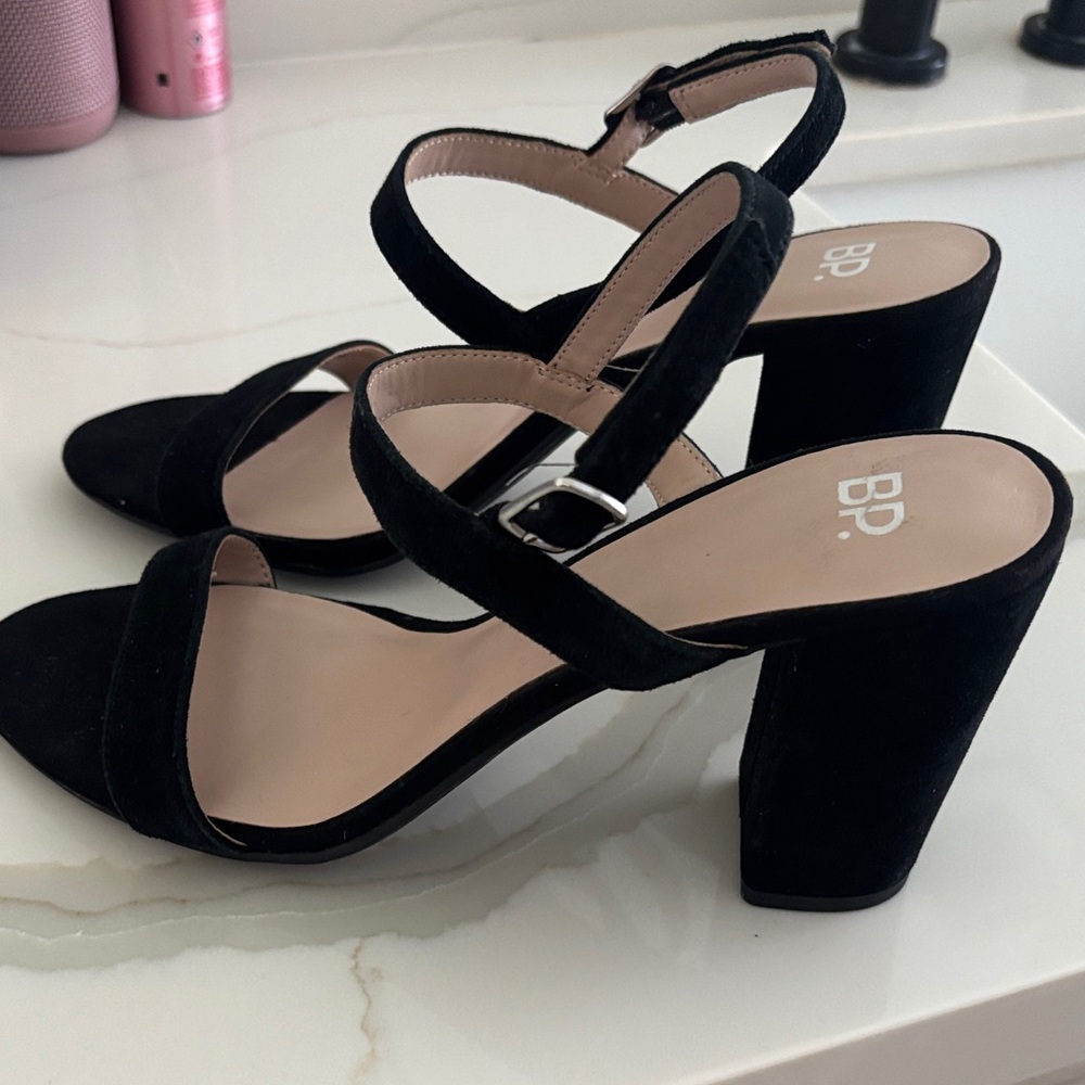 bp Black Suede Strappy Block Heel Sandals